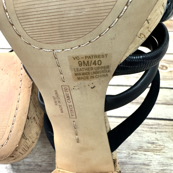 Vince Camuto Womens Black Strappy Patrest Cork Platform and Heel Slip On Sandals - Picture 8 of 8